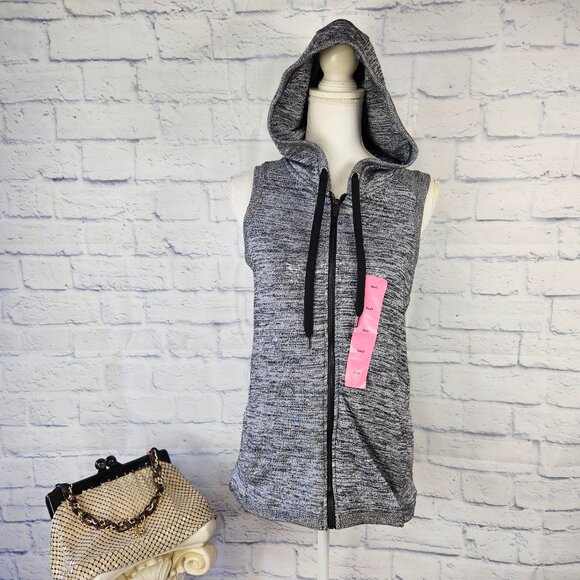 NWT Active Life Size Small Heather Black Sleeveless Hooded Zip Sweatshirt Vest - Picture 1 of 12
